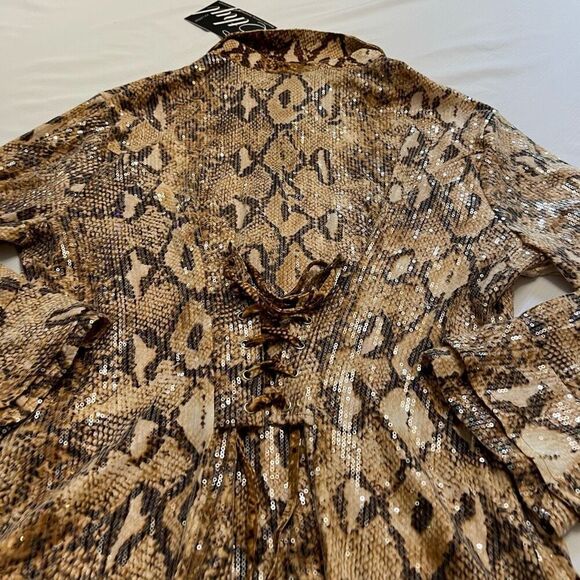 NWT Ethyl Snakeprint Sequin Sparkle Tunic Top Button Up Shirt Plus Size XXL New - Picture 8 of 9